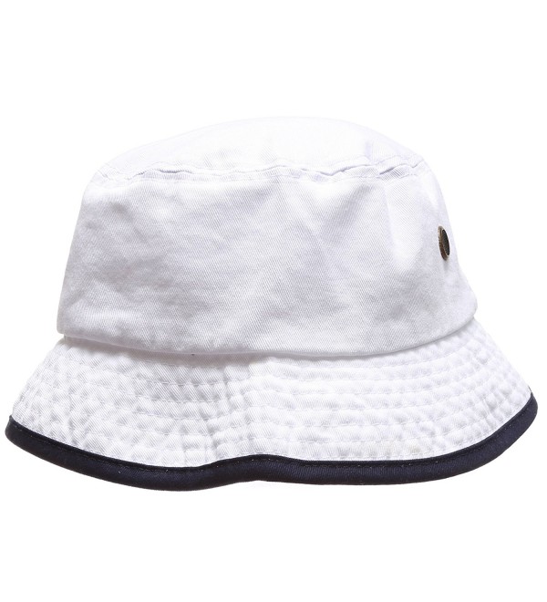 MIRMARU Summer Adventure Foldable 100% Cotton Stone-Washed Bucket Hat With Trim. - White-navy - CN183KHCRCW