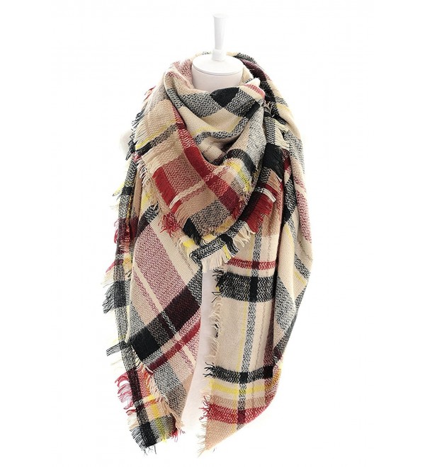 DEARCASE Women's Tassels Soft Plaid Tartan Scarf Winter Large Blanket Wrap Shawl - Black Claret - CM18C792OS3