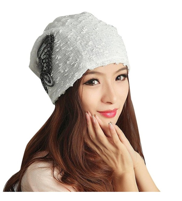 MiyaChic Women's Winter Hat Lace Butterfly Beanie Caps Lady Skullies Turban Cap - White - CU1884RSHC8