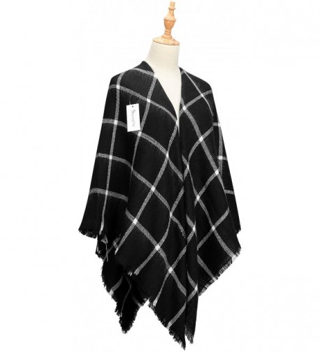 Women's Plaid Blanket Winter Scarf Warm Cozy Tartan Wrap Oversized Shawl Cape - Black2 - CX188WQHRWY