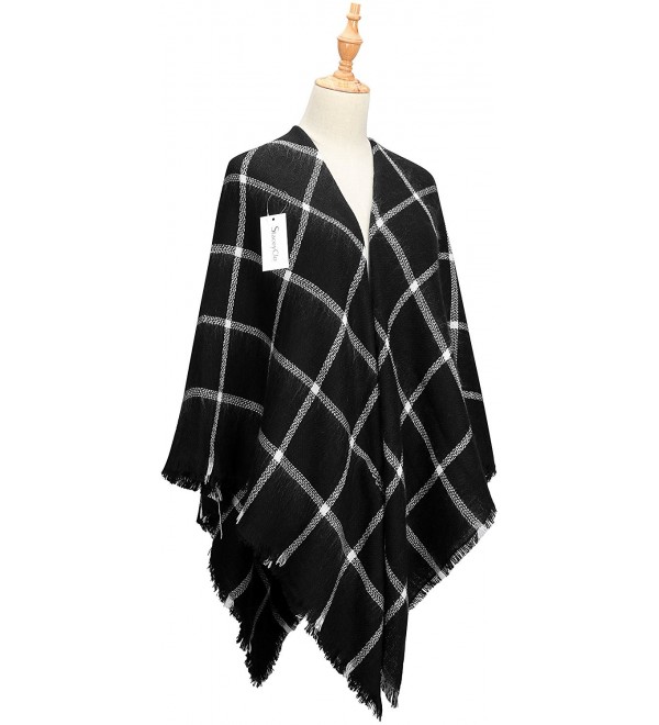 Women's Plaid Blanket Winter Scarf Warm Cozy Tartan Wrap Oversized Shawl Cape - Black2 - CX188WQHRWY