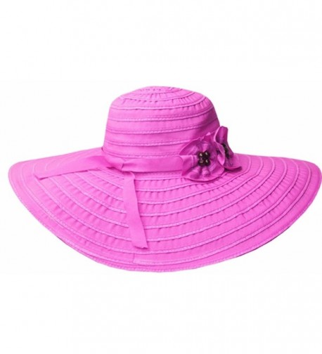 Sakkas Women's Ribbon Paper Straw UPF 50+ Wide Brim Floppy Hat - Pink - CI11E319S0H