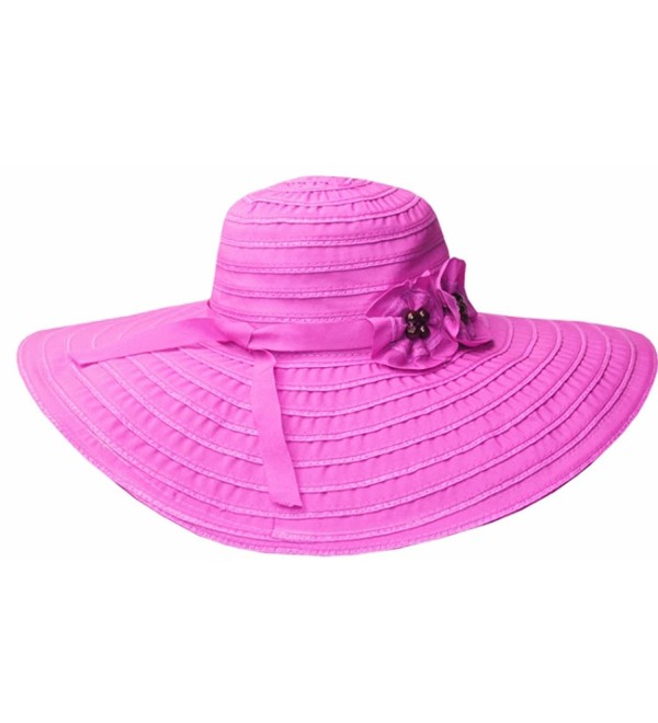 Sakkas Women's Ribbon Paper Straw UPF 50+ Wide Brim Floppy Hat - Pink - CI11E319S0H