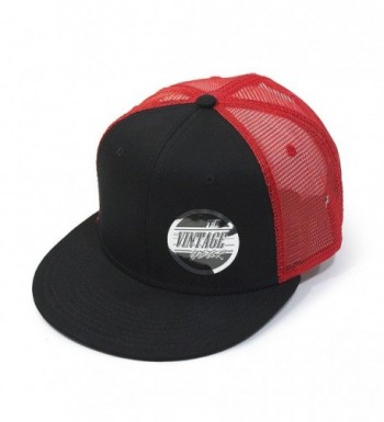 Plain Cotton Twill Flat Brim Mesh Adjustable Snapback Trucker Baseball Cap (Varied Colors) - Black/Black/Red - CR122TZG2MZ