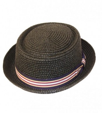 Men's Fancy Summer Straw Pork Pie Derby Fedora Upturn Brim Hat - Black - CS12FFO0P9N