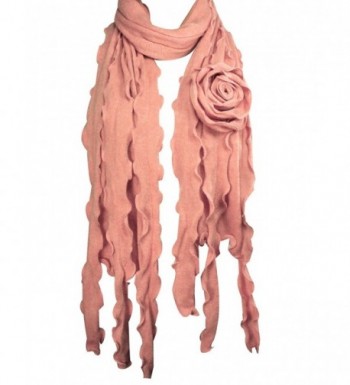 Acrylic Fashion Large Flower Ruffle Knitted Tassel Ends Long Scarf - Pink - CF1157WVINV