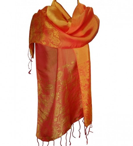 Fandori Silk Scarf Shawl with Floral Print and Contrasting Color - Orange - One Size - CE114L3SX53