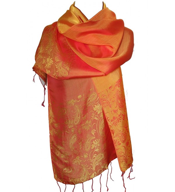 Silk Scarf Shawl with Floral Print and Contrasting Color Orange One ...