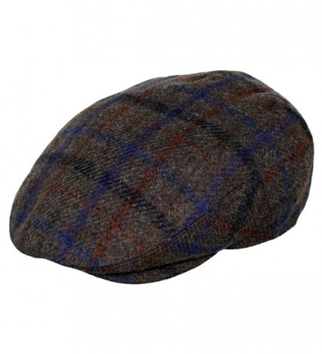 Men's Premium Wool Blend Classic Flat Ivy Newsboy Collection Hat -Big Plaid Brown- Medium - C9127A4NTKH