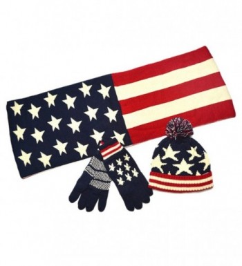 AnVei-Nao Unisex USA American Flag Winter Warm Double Knit Scarf Hats Gloves Set - CA1284CIWJN