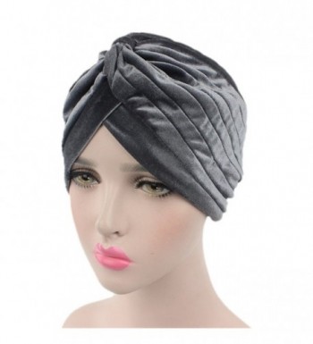 beauty YFJH Pleated Stretch Ruffle Women's Velvet Chemo Turban Hat Wrap Cover - Grey - CW186O9MQYX