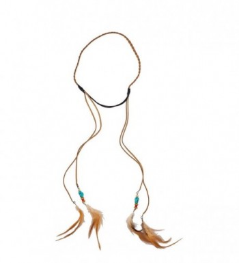 Lux Accessories Boho Tan Suede Braided Feather Headband - CA12FC0KNVF