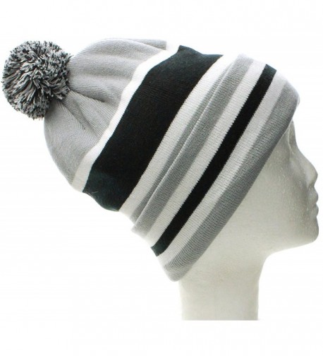 American Cities Boston Winter Beanie Cuff Knit Pom Pom Hat Cap - Fleece Inside - W/Out Letters Gray Black - CY11QK73WRH
