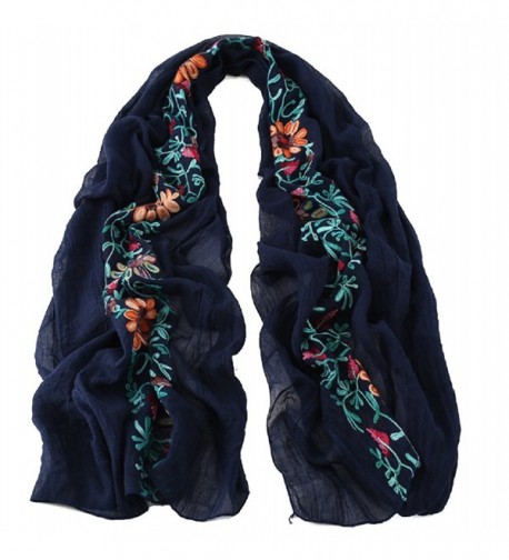 Womens Fashion Scarves Oversized Shawl Wrap Warm Linen Soft Long Scarf for Winter - Navy Blue - CU187QIH95T