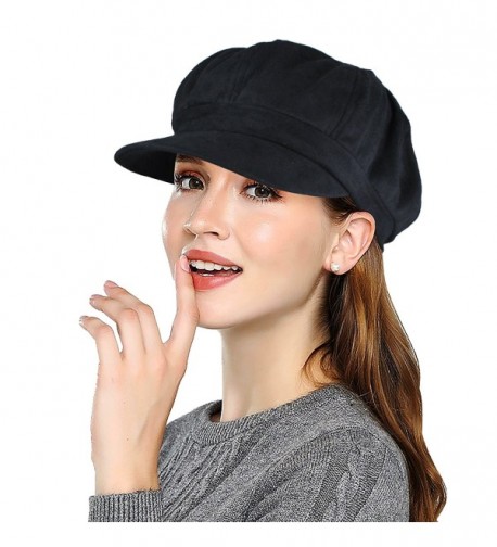 EINSKEY Womens Visor Beret newsboy Cap Velvet Cabbie Hat For Ladies Girls - More Colors - Black - C9184YQCD4K
