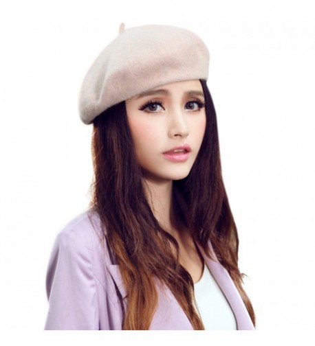 Adults Classic French Beret Hat Winter Wool Artist Plain Beanie Cap - Pink/Adults - CB186AT8QXZ