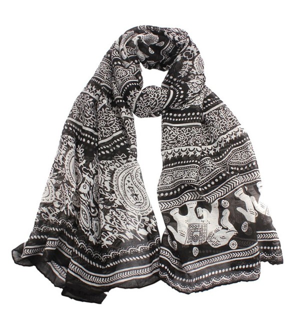 Clearance! Womens Elephant Print Long Scarf Shawl Wrap Pashmina Black ...