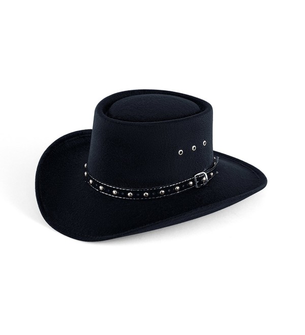 Western Faux Felt Gambler Cowboy Hat - Black - CI17YEXYNKH