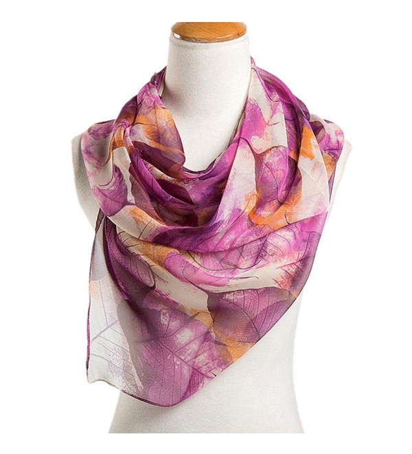 Nightycatty Leaf Print Scarves Chiffon Sunscreen Shawl Beach Wrap - Purple - CJ183M30NCQ