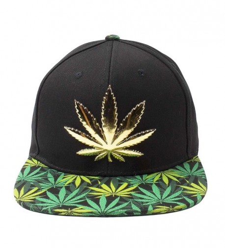 Cap2shoes Marijuana Weed Leaf Cannabis Snapback Hat Cap - Metal Black/Green - CJ129AYMBLD