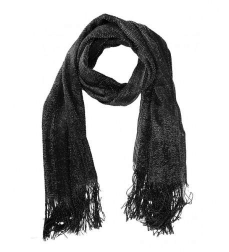 Peach Couture Women Sheer Metallic Shimmer Mesh Glitter Sparkle Scarf Shawl Wrap - Black - CF12I5C7LFX