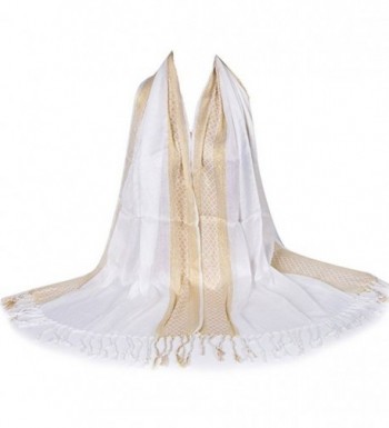 Women Muslim Islamic Tassel Glitter Long Hijab Scarf Shawl Wrap Pashmina Stole - White - CQ12OCPF1FZ