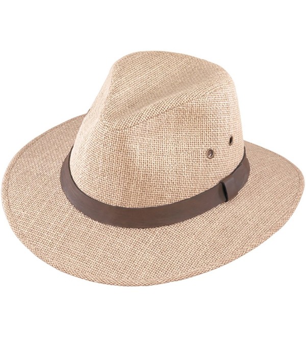 Henschel Men's Burlap With Genuine Leather Band Outback Hat - Natural - CA12GXQGZVJ