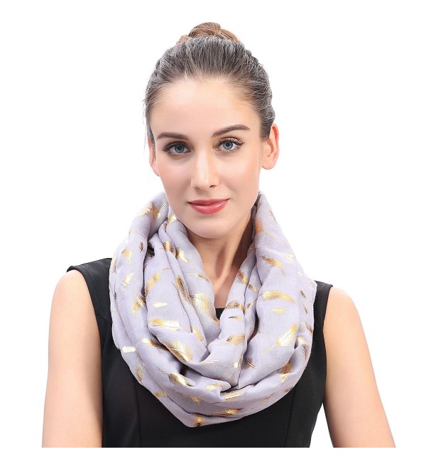 Lina & Lily Metallic Gold Feather Women's Infinity Loop Scarf - Light Gray - CI18543WH0I