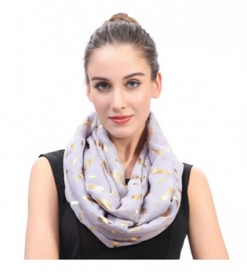 Lina & Lily Metallic Gold Feather Women's Infinity Loop Scarf - Light Gray - CI18543WH0I