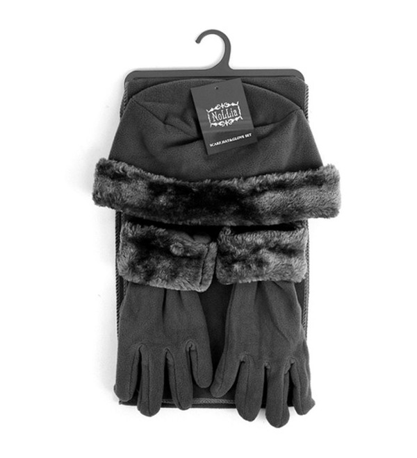 Women's 3 PC Cloche Faux Fur Trim Fleece Hat Scarf & Gloves Winter Set - Dark Gray - C8188OT3OW2