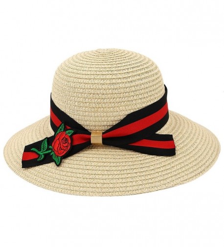 Naimo Women Floppy Sun Beach Straw Hats Wide Brim Foldable Summer Cap - Beige - CM185N6SDRW