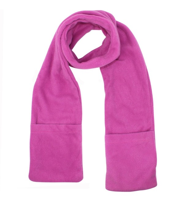 Heated Fleece Unisex Winter Scarf With Pockets - Pink - C2187C84SC4