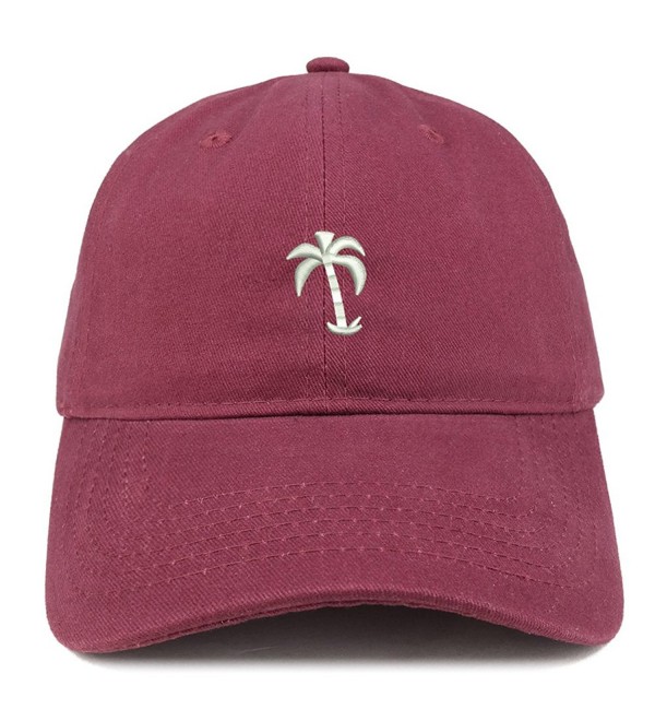 Trendy Apparel Shop Palm Tree Embroidered Soft Low Profile Adjustable Cotton Cap - Maroon - CF185HMQ85R