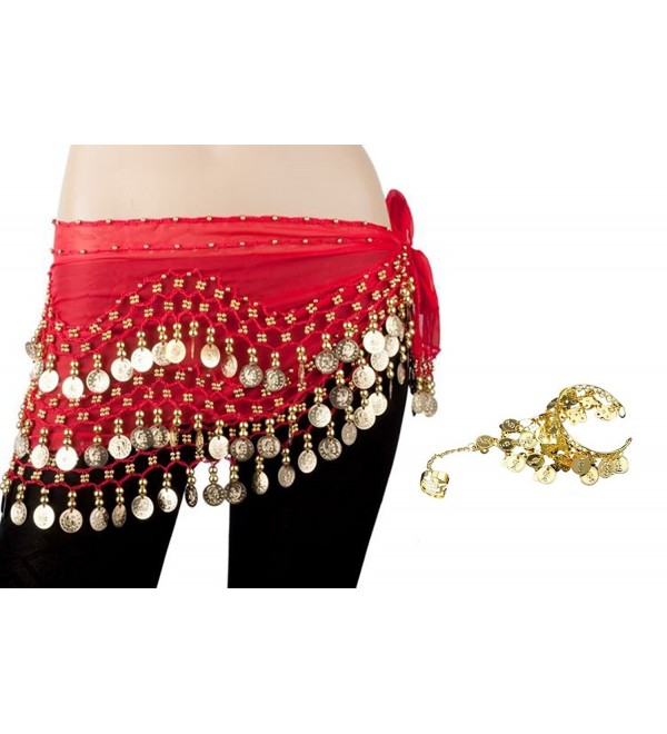 Bellylady Gold Coins Belly Dance Hip Scarf- Wholesale Dance Belt & Gypsy Bracelet - Red - CH11HTH16HF
