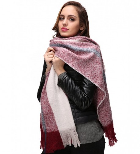 EVRFELAN Winter Warm Oversized Shawl Fringe Tassel Scarf Knit Blanket Pashmina for Women - Red Beige - C2185GWCCYT