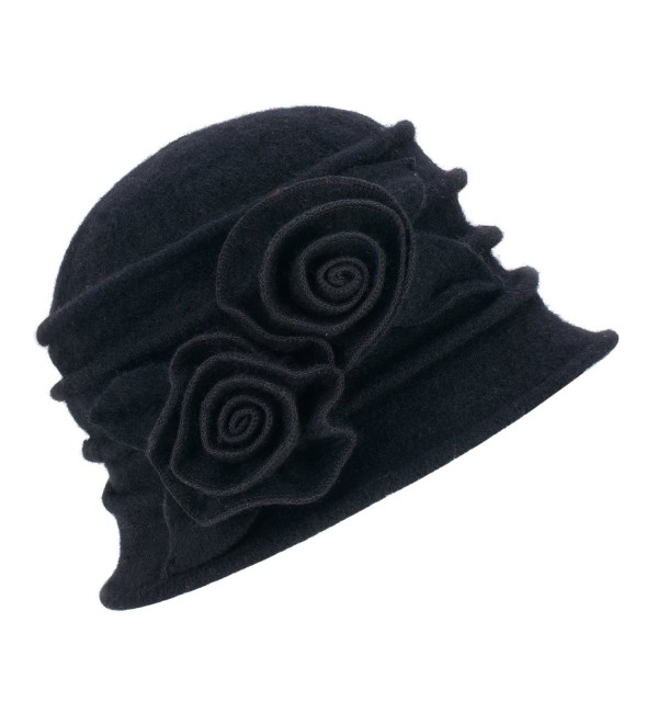 Lawliet 1920s Gatsby Womens Flower Wool Warm Beanie Bow Hat Cap Crushable A287 - Black - CA1263WXZJ3