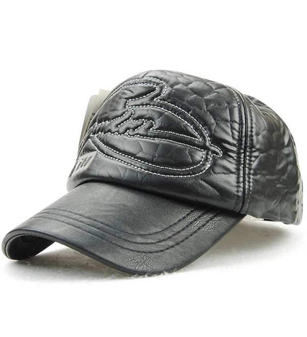 YOYEAH YOYEAH's Baseball Cap Leather Hat Sun Cap Adjustable Size - Black - CQ182OTG9LY