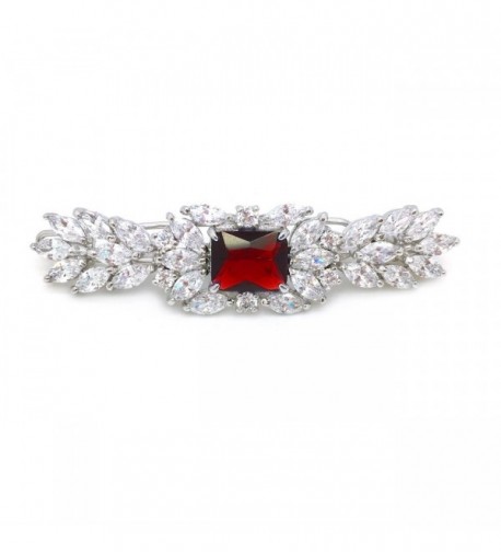 Marquise Cluster Red Cubic Zirconia Wedding Party Fancy Hair Clip Barrette 2.25 inches - Red - CF11CBB3F2D
