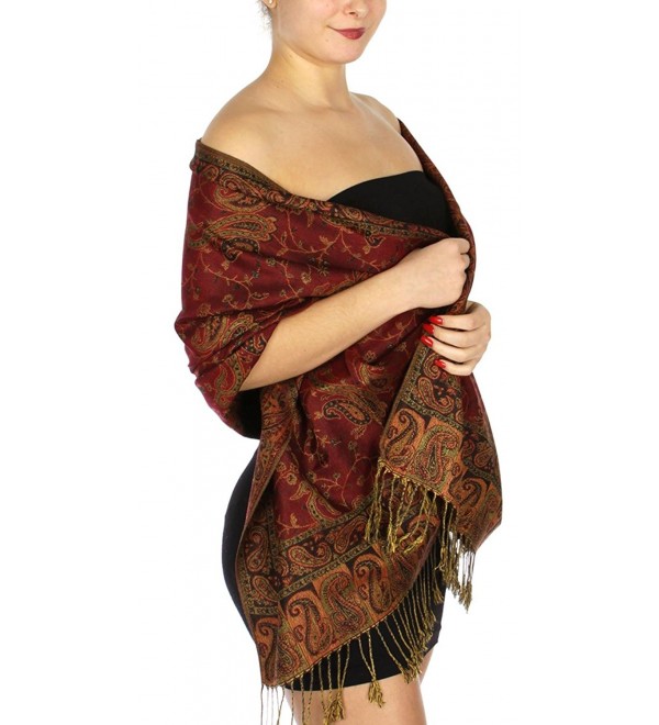 SERENITA Women's Flower Paisely Pashmina evening Shawl - Pale Red/Bronze 1 - CR12O3UB51N