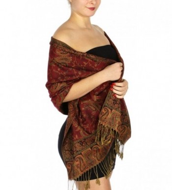 SERENITA Women's Flower Paisely Pashmina evening Shawl - Pale Red/Bronze 1 - CR12O3UB51N