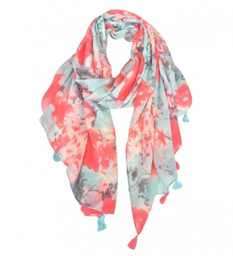 GERINLY Womens Scarves: Blumarine Floral Pattern Soft Wrap Scarf - Orangered+lightcyan - CA126OXLOFX