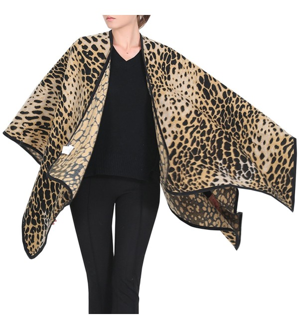 Futurino Women's Winter Leopard Big Scarf Blanket Warm Poncho Shawl Wrap - Light Coffee - CC12MYNFGH5
