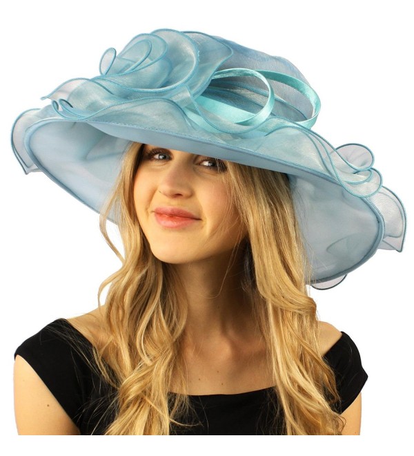 Darling Flower Satin Swirl Party Ruffle Derby Bucket Floppy Organza Hat - Mint - C412DQJZ675