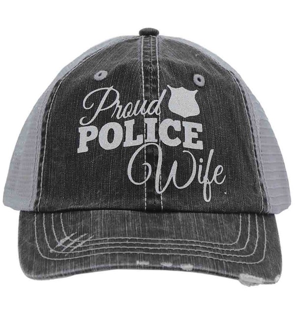 Proud Police Wife Glittering Distressed Trucker Style Cap Hat Rocks any Outfit - CY17YDZCI2D