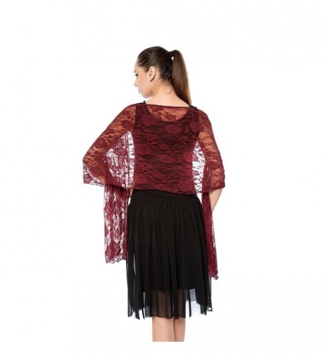 Women Lightweight Rose Lace Shawl- Gzcvba Bridal Evening Party Wrap Scarf - Wine Red - CD1878IYR4N