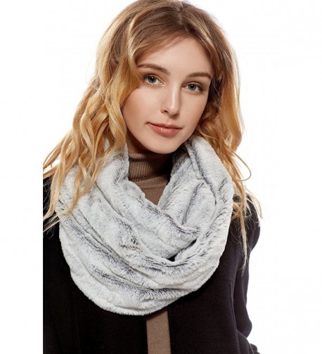 Ladies Snood Faux Fur Stole Reversible Shawl Infinity Wrap Scarf Fashion Scarves - Gray- White - CA187LQZ42X