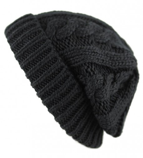 THE HAT DEPOT Winter Unisex Warm and Soft Knit Beanie Fleece Lined Skully Hat - Black - C9127K6J635