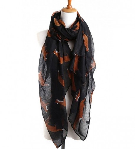 Sannea Lovely Fox Print Chiffon Scarves Scarf for Women/Girls - Black - C0125S66NE9