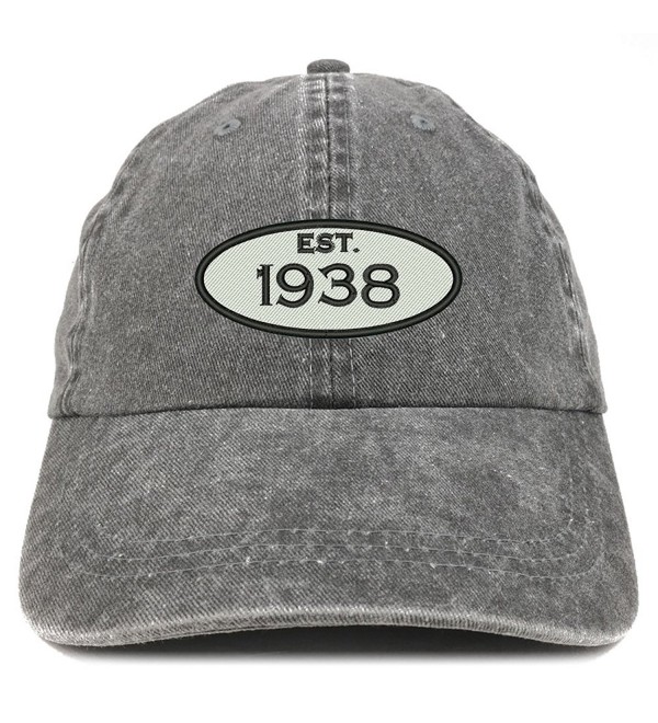 Trendy Apparel Shop Established 1938 Embroidered 80th Birthday Gift Pigment Dyed Washed Cotton Cap - Black - CF12O351ZKQ