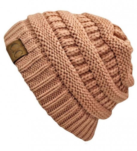 Light Rose Pink Thick Slouchy Knit Oversized Beanie Cap Hat - CM110UC24FJ